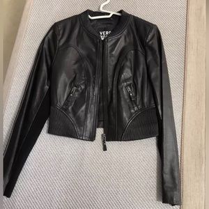 Real Genuine Leather Moto Crop Baseball Jacket Coat Outwear XS to XXS like NEW
